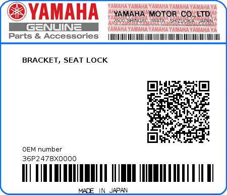 Product image: Yamaha - 36P2478X0000 - BRACKET, SEAT LOCK  0