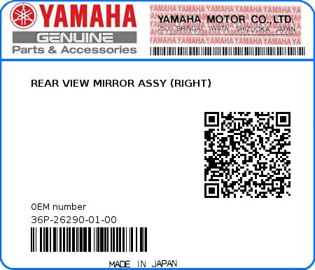 Product image: Yamaha - 36P-26290-01-00 - REAR VIEW MIRROR ASSY (RIGHT)  0