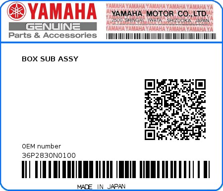 Product image: Yamaha - 36P2830N0100 - BOX SUB ASSY  0