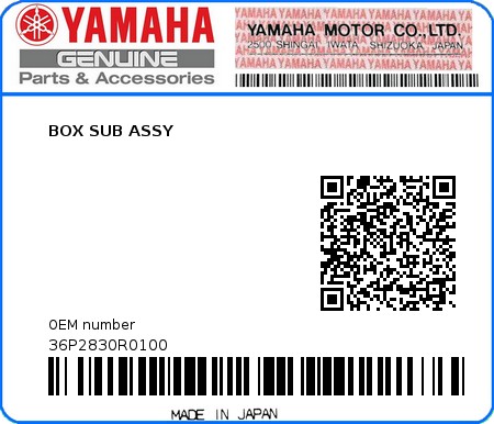 Product image: Yamaha - 36P2830R0100 - BOX SUB ASSY  0