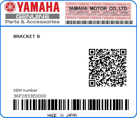 Product image: Yamaha - 36P2833E0000 - BRACKET 8  0