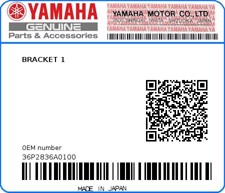 Product image: Yamaha - 36P2836A0100 - BRACKET 1  0