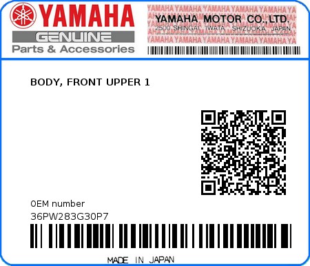 Product image: Yamaha - 36PW283G30P7 - BODY, FRONT UPPER 1  0