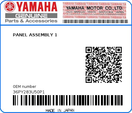 Product image: Yamaha - 36PY283U50P1 - PANEL ASSEMBLY 1  0