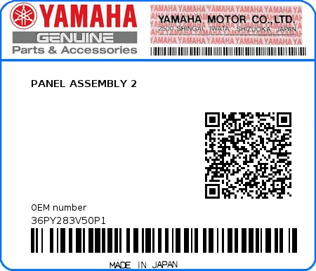 Product image: Yamaha - 36PY283V50P1 - PANEL ASSEMBLY 2  0