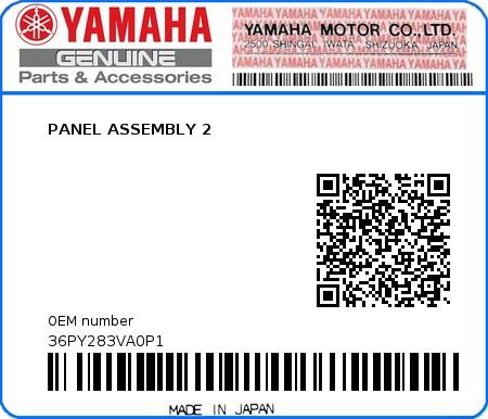Product image: Yamaha - 36PY283VA0P1 - PANEL ASSEMBLY 2  0