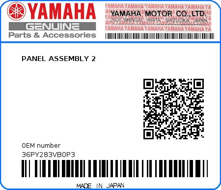 Product image: Yamaha - 36PY283VB0P3 - PANEL ASSEMBLY 2  0