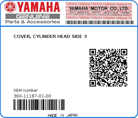 Product image: Yamaha - 36X-11187-01-00 - COVER, CYLINDER HEAD SIDE 3  0