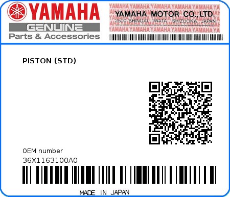 Product image: Yamaha - 36X1163100A0 - PISTON (STD)  0