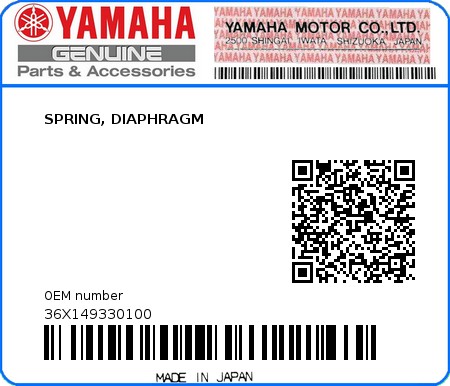 Product image: Yamaha - 36X149330100 - SPRING, DIAPHRAGM  0