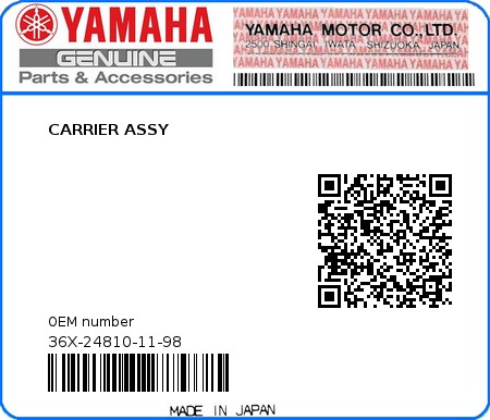 Product image: Yamaha - 36X-24810-11-98 - CARRIER ASSY  0
