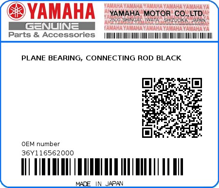 Product image: Yamaha - 36Y116562000 - PLANE BEARING, CONNECTING ROD BLACK  0