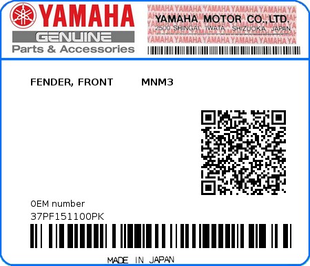 Product image: Yamaha - 37PF151100PK - FENDER, FRONT        MNM3  0