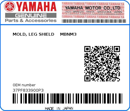 Product image: Yamaha - 37PF833900P3 - MOLD, LEG SHIELD    MBNM3  0