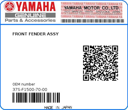 Product image: Yamaha - 37S-F1500-70-00 - FRONT FENDER ASSY  0