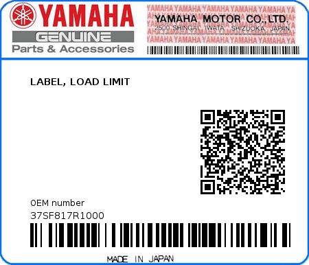 Product image: Yamaha - 37SF817R1000 - LABEL, LOAD LIMIT  0