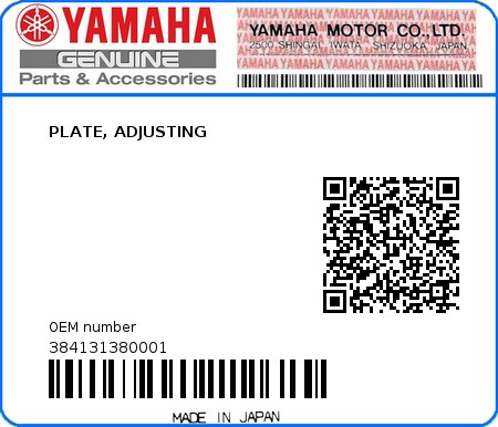 Product image: Yamaha - 384131380001 - PLATE, ADJUSTING  0
