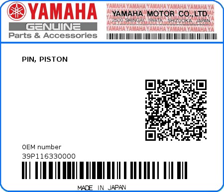 Product image: Yamaha - 39P116330000 - PIN, PISTON  0