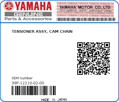 Product image: Yamaha - 39P-12210-02-00 - TENSIONER ASSY, CAM CHAIN  0