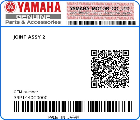 Product image: Yamaha - 39P1440C0000 - JOINT ASSY 2  0