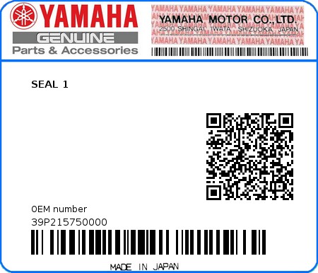 Product image: Yamaha - 39P215750000 - SEAL 1  0