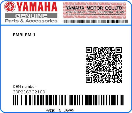 Product image: Yamaha - 39P2163G2100 - EMBLEM 1  0