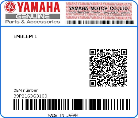 Product image: Yamaha - 39P2163G3100 - EMBLEM 1  0
