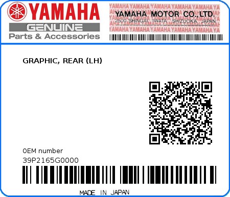 Product image: Yamaha - 39P2165G0000 - GRAPHIC, REAR (LH)  0