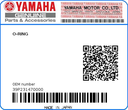 Product image: Yamaha - 39P231470000 - O-RING  0