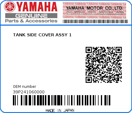 Product image: Yamaha - 39P241060000 - TANK SIDE COVER ASSY 1  0