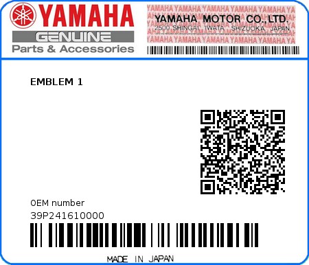 Product image: Yamaha - 39P241610000 - EMBLEM 1  0