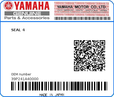 Product image: Yamaha - 39P241A40000 - SEAL 4  0