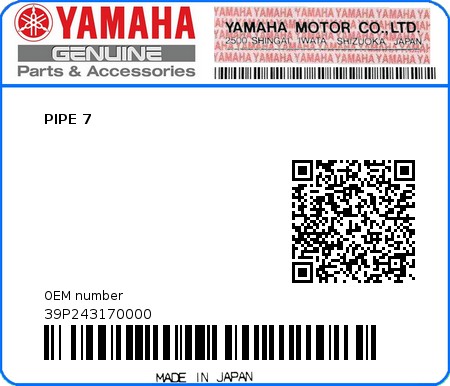 Product image: Yamaha - 39P243170000 - PIPE 7  0