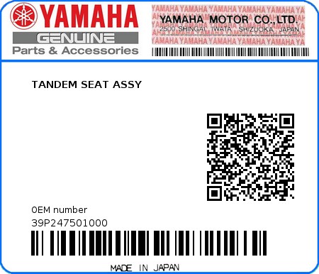 Product image: Yamaha - 39P247501000 - TANDEM SEAT ASSY  0