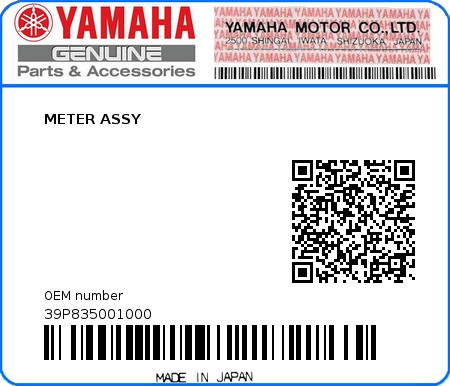 Product image: Yamaha - 39P835001000 - METER ASSY  0