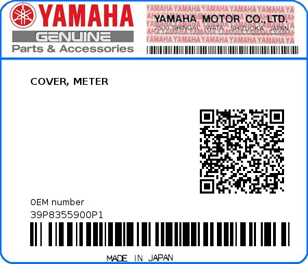 Product image: Yamaha - 39P8355900P1 - COVER, METER  0
