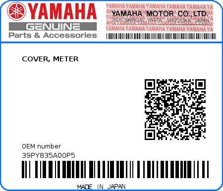 Product image: Yamaha - 39PY835A00P5 - COVER, METER  0