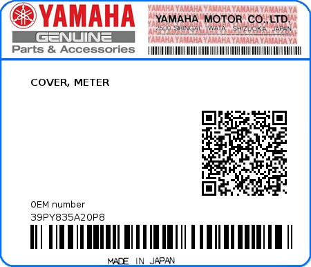 Product image: Yamaha - 39PY835A20P8 - COVER, METER  0