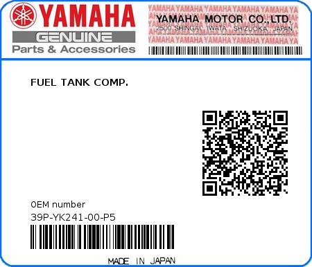 Product image: Yamaha - 39P-YK241-00-P5 - FUEL TANK COMP.  0