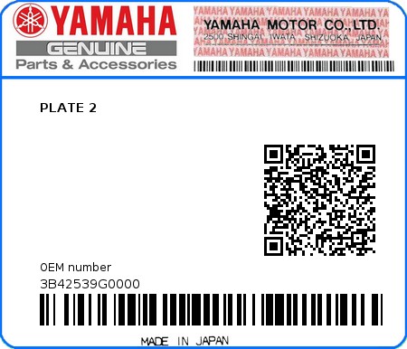 Product image: Yamaha - 3B42539G0000 - PLATE 2  0