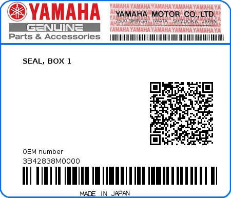 Product image: Yamaha - 3B42838M0000 - SEAL, BOX 1  0