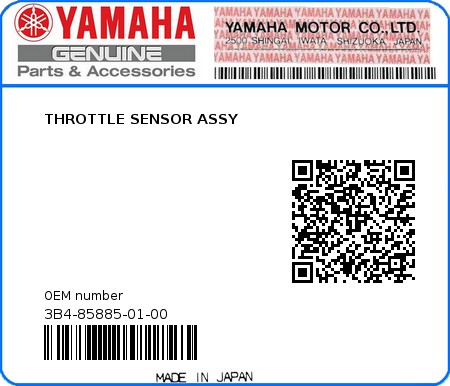 Product image: Yamaha - 3B4-85885-01-00 - THROTTLE SENSOR ASSY  0