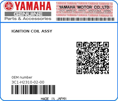 Product image: Yamaha - 3C1-H2310-02-00 - IGNITION COIL ASSY  0