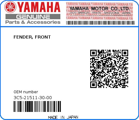 Product image: Yamaha - 3C5-21511-30-00 - FENDER, FRONT  0