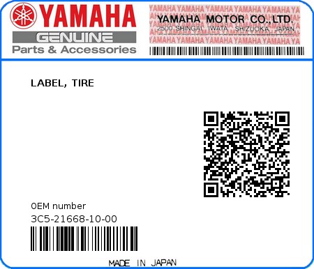 Product image: Yamaha - 3C5-21668-10-00 - LABEL, TIRE  0