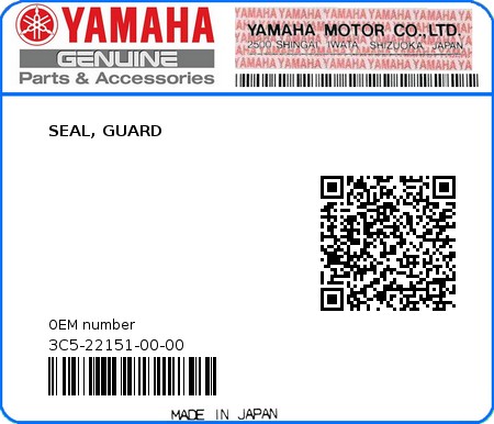 Product image: Yamaha - 3C5-22151-00-00 - SEAL, GUARD  0