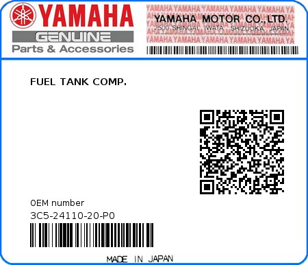 Product image: Yamaha - 3C5-24110-20-P0 - FUEL TANK COMP.  0