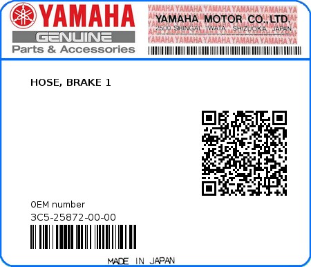 Product image: Yamaha - 3C5-25872-00-00 - HOSE, BRAKE 1  0
