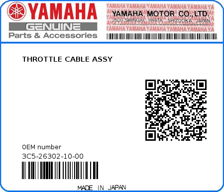 Product image: Yamaha - 3C5-26302-10-00 - THROTTLE CABLE ASSY  0