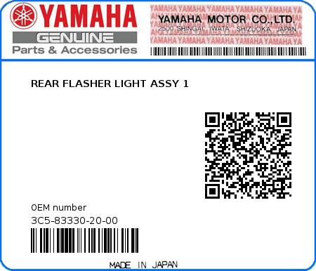 Product image: Yamaha - 3C5-83330-20-00 - REAR FLASHER LIGHT ASSY 1  0